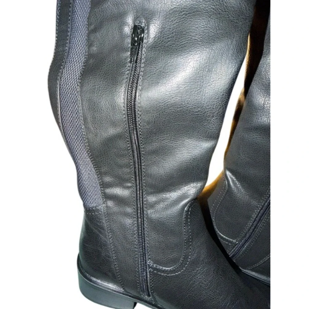 Baretraps Anika Black Leather Over The Knee Boots‎ Stretch Back Panel 9.5M